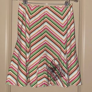 Mix Nouveau multi color striped skirt with black embroidered hibiscus flower